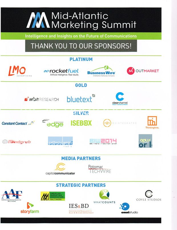 Mid-Atlantic Marketing Summit Baltimore 2014 Sponsors
